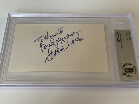 Dick Clark Radio Personality Signed Autograph Index Card BAS Beckett Cover