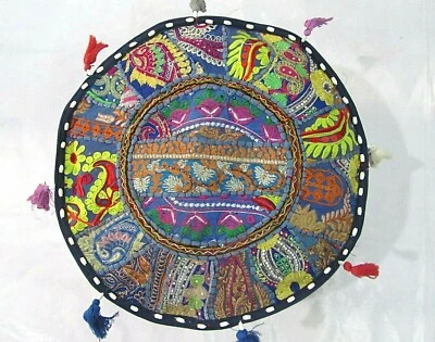 Khambadiya Floral Patchwork Round Bean Bag Pouf Ottoman Pouffe Cover Seat Stool - Image 1 of 4