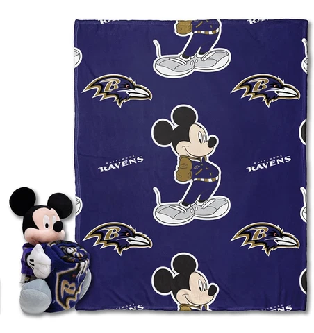 Baltimore Ravens NFL Disney Mickey Mouse Plush Throw & Pillow Set Cover