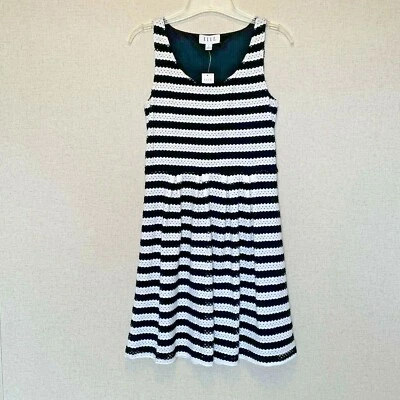 Elle women's size small Fit and Flare Dress black white stripes spectator NWT - Image 1 of 4