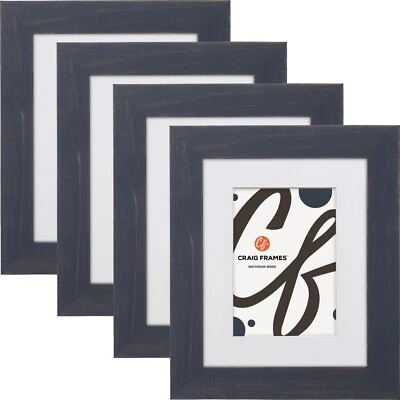 Jasper, 1.5" Distressed Country Blue Picture Frame With a Mat, 4-Pack - Image 1 of 4