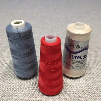 3 Large Spools of Thread, Light Blue, Cream & Red, 1 new, 2 used - Image 1 of 2