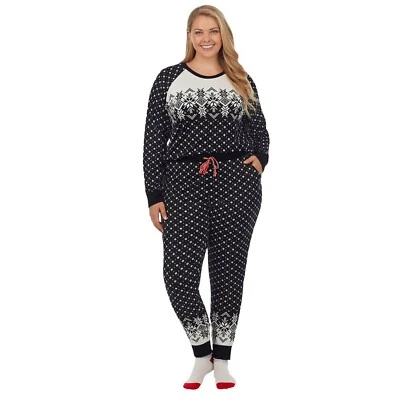 Cuddl Duds Womens Black White Sweater Knit Socks Pajamas 3 Pc Set Plus Sz 3X NEW - Image 1 of 4