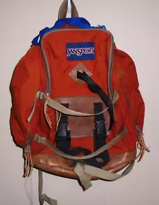 VTG JanSport Leather Bottom Backpack Day Pack 90s USA Rugged Hiking Travel - Picture 1 of 3