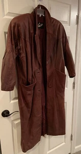 Gabardina vintage de cuero Winlit, borgoña, talla S, pero funciona grande - Imagen 1 de 7