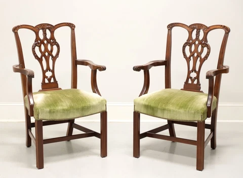 CRAFTIQUE Mahogany Chippendale Style Straight Leg Dining Armchairs - Pair Cover