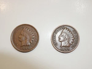 1898 + 1899 Indian Head Pennies, HIGH GRADE COINS (8+ items ship for free) - Picture 1 of 2