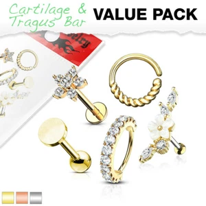 5 Pcs Assorted Cartilage Barbells, Labret Stud 316L Surgical Steel and Hoops Ear - Picture 1 of 5