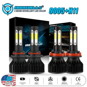 2/4-sides Combo 9005+H11 LED Headlight Super Bright Bulb Kit White High/Low Beam - Picture 1 of 18