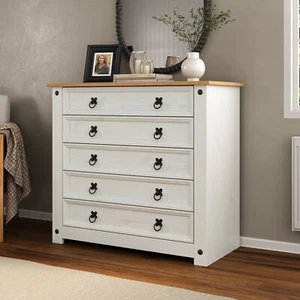 Corona Chest of Drawers White 5 Drawer Wax Mexican Solid Pine - Picture 1 of 4