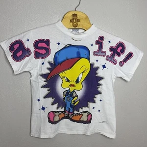 Vintage 1996 Tweety Bird “As If” T-Shirt Kids Size XL Hip Hop All Over Y2K - Picture 1 of 9