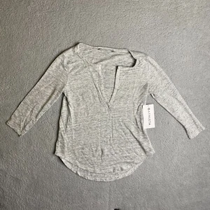 Athleta Zephyr Heathered Top Womens XXS Gray 3/4 Sleeves V-neck 100% Linen NWT - Picture 1 of 13