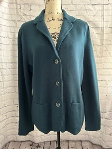 NWT Talbots Blue Green 100% Merino Wool Knit Blazer Cardigan Sweater Size Large - Picture 1 of 6