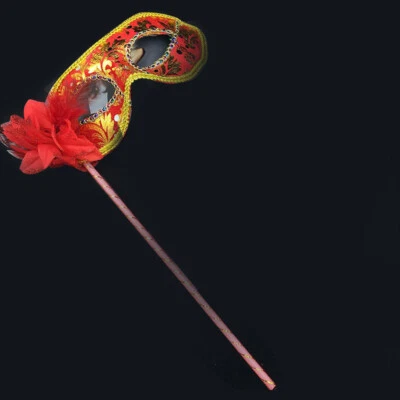 1Pc Venetian Masquerade On Stick Eye MaskSide Flower Mardi  Party Prom Ball - Image 1 of 4