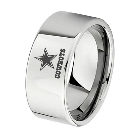 Dallas Cowboys Football Team 10mm Silver Stainless Steel Men's Band Ring Sz 6-13 Cover