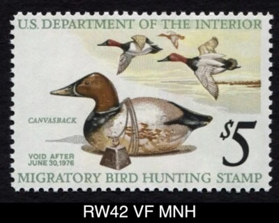 RW42 VF MNH  1975 Canvasback Decoy US Federal Duck Stamp Migratory Waterfowl - Image 1 of 3