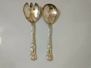 W.A. Italien Versilbert Braut Rose Salatbesteck Set Gabel Löffel Besteck 9,5" Vintage - Bild 1 von 10