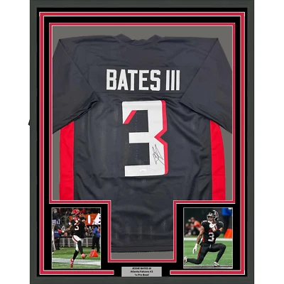 Framed Autographed/Signed Jessie Bates III 35x39 Atlanta Black Jersey JSA COA - Image 1 of 2