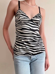 DOLCE & GABBANA ZEBRA D&G LOGO CAMISOLE Y2K SEXY BUSTIER TOP WEISS SCHWARZ GR. S - Bild 1 von 14