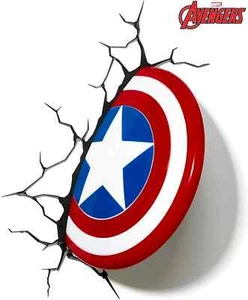 Marvel Avengers 3D Wall Light Captain America Shield 3DFX Wall Deco + Sticker - Picture 1 of 9