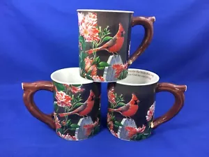 Susan Bourdet WILD WINGS Garden Gateway Cardinal COFFEE MUGS Set of 3 - Picture 1 of 8