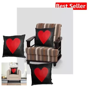Luxury Lambskin Leather 18x18 Pillow Covers - Red Black Striped Cushion Case Set - Picture 1 of 6