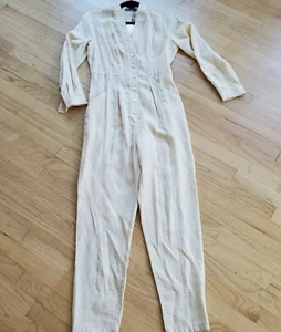 NEW ZARA Natural JUMPSUIT V neck Womans Size S #C893 7385 311 052 - Picture 1 of 11