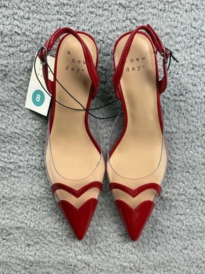 A New Day Shoes Womens Size 8 Red Clear Eleanor Kitten Heel Pointed Toe Heels - Image 1 of 4