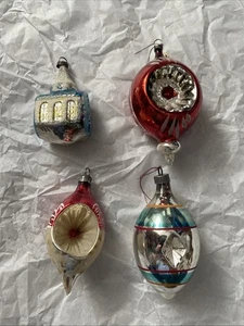 antiker Weihnachtsschmuck Merkur Glas handbemalt 4 Kirchensterne alte Spitzen - Bild 1 von 12