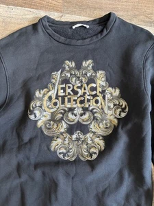 Versace Collection authentic black fleece silver gold logo sweatshirt Large - Picture 1 of 8