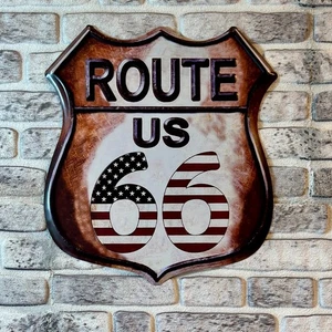 Cartel de chapa Ruta 66 Bandera 49,5x45cm - Imagen 1 de 3