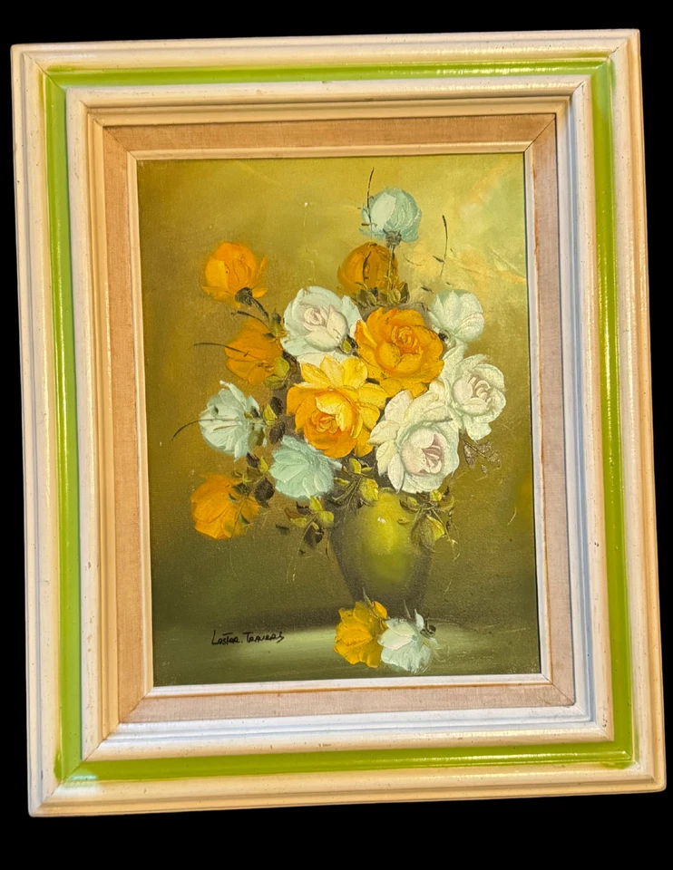Vintage Lester Travers Original MCM Floral Oil Painting • Signed Still Life •MCM - Image 1 of 4