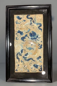 Antique Chinese Qing Dynasty (?) Silk Embroidery Panel Forbidden Stitch - Picture 1 of 8