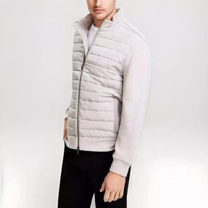 Alfani Men's Mixed-Media Quilted Full-Zip Bomber Jacket London Plane Gray-Medium - Picture 1 of 5