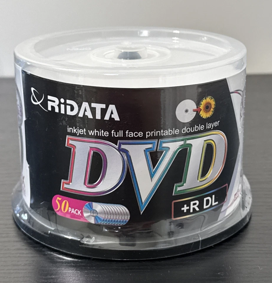 50 Pack Ridata DVD R DL Dual Layer 8X 8.5GB DVD Plus R Double Layer White Inkjet - Image 1 of 4