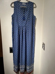 BEACH LUNCH LOUNGE women's blue micro floral dress M pull over maxi boho casual - Picture 1 of 13