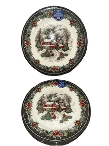 Royal Stafford Christmas Village Salad Plates NEW Set of 6 Holiday Festive 8" - Picture 1 of 3