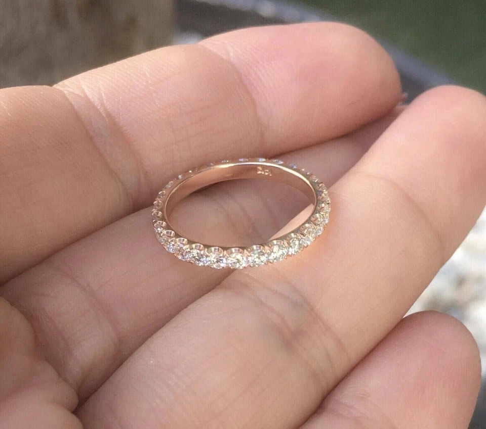 1.80Ct Round Cut Real Moissanite 18K Rose Gold Plated Full Eternity Wedding Band - Image 1 of 4