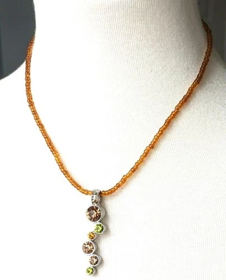 LIA SOPHIA Choker Necklace Root Beer Float Seed Bead Crystals Pendant Brown 16" - Image 1 of 4