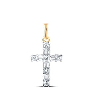 Colgante Cruz Diamante Baguette Oro Amarillo 10K para Mujer 1/6 Cttw Foto 1 de 2