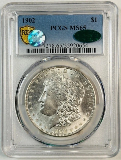 1902 年 P 版摩根银币 PCGS MS-65 CAC 低 CAC Pop! PQ+ Sight 白色 — 第 1/4 张图片
