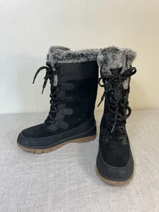 All In Motion Winter Snow Boots Womens 6 Black Faux Fur Lining Lace Up Mid Calf - Picture 1 of 6