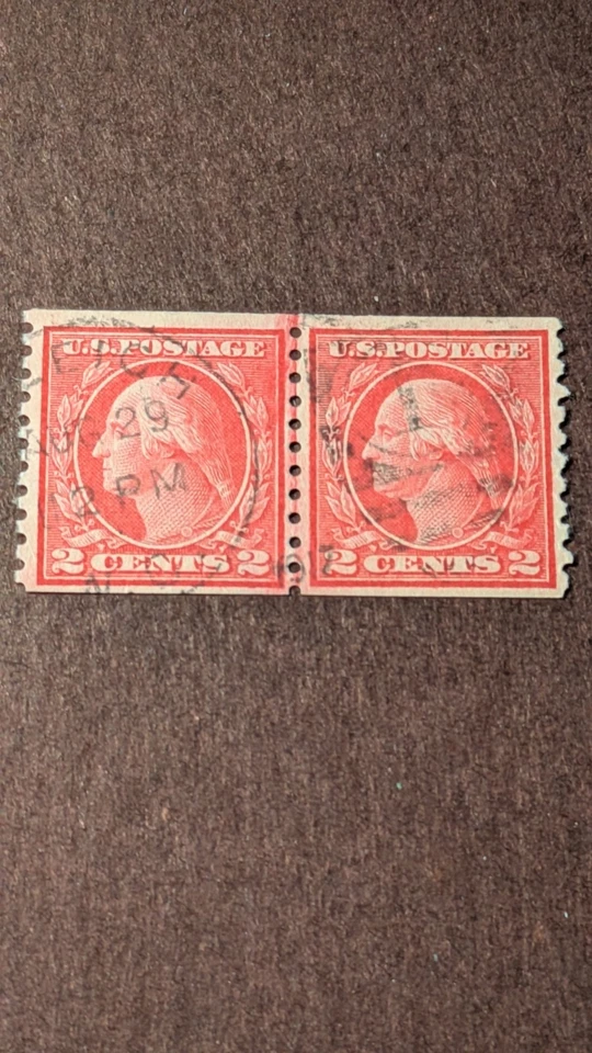 U.S.Stamp #455 used line pair, veryfine with light cancel, sound in all respects - Image 1 of 1