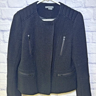 Chaqueta Blazer Vince Mujer Mezcla Lana Estilo Boucle Moto Cremallera Acentos Talla 10 Negra Foto 1 de 4