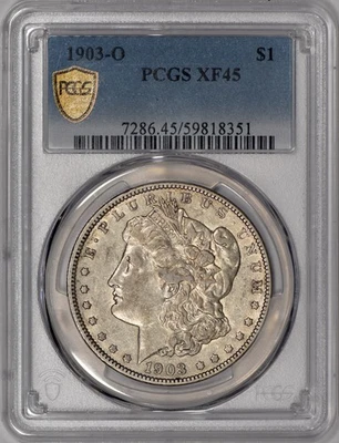 1903-O Morgan Silver Dollar $1 PCGS XF45 w/ Gold Shield - Image 1 of 3