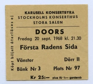 1968 THE DOORS Stockholm Sweden Original Concert Ticket - Picture 1 of 2