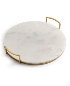 Hotel Collection Marble Tray with Gold-Tone Handles – Elegant Round Server NEW - Picture 1 of 2