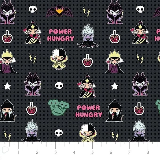 迪士尼 Villians Kawaii Mayhem 系列婴儿儿童房黑色多棉 bty — 第 1/1 张图片