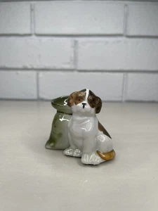 Vintage Puppy Dog Green Bag Sack Fairing Vesta Match/Toothpick Holder Ceramic - Picture 1 of 9