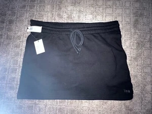 Womens TNA Aritzia Cozy Fleece Skirt Large Black Logo Cotton Drawstring - Picture 1 of 5